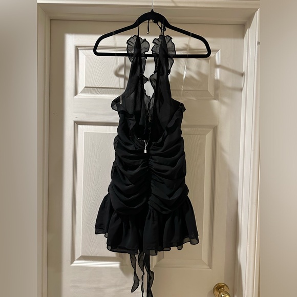 NWOT HEIRESS Beverly Hills Black Chiffon Ruffle Flower Mini Dress - Picture 5 of 8